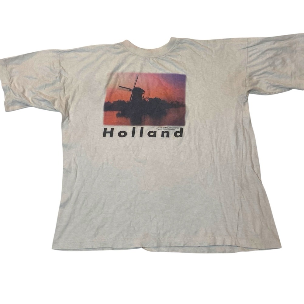 Vintage 90s Holland‎ Windmill T-Shirt XL White Travel Retro Grunge Single Stitch
